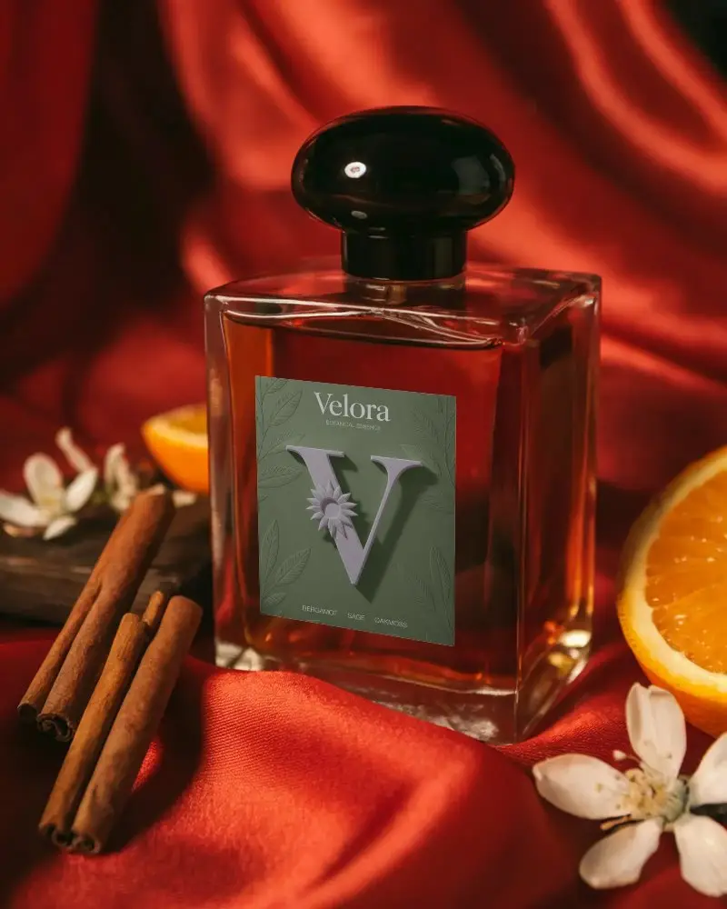 Luxury Perfume Bottle Mockup With Orange And Cinnamon Spices For Fragrance Packaging