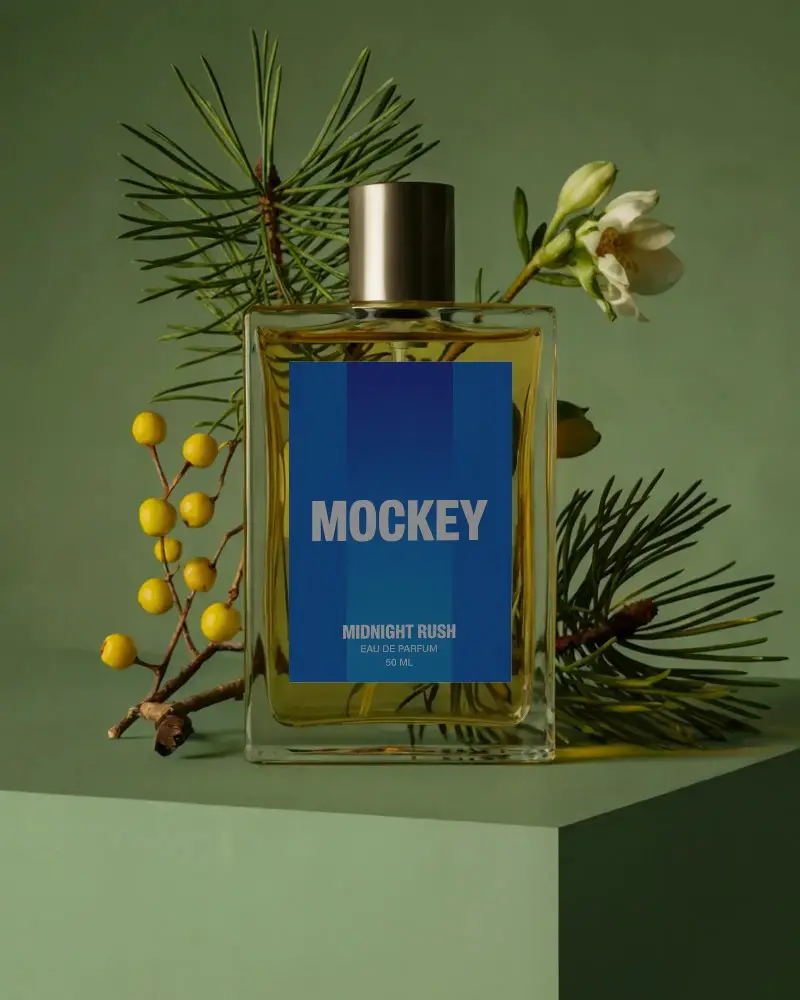 Fresh Floral Forest Inspired Perfume Bottle Mockup For Natural Aromatic Brand Presentation