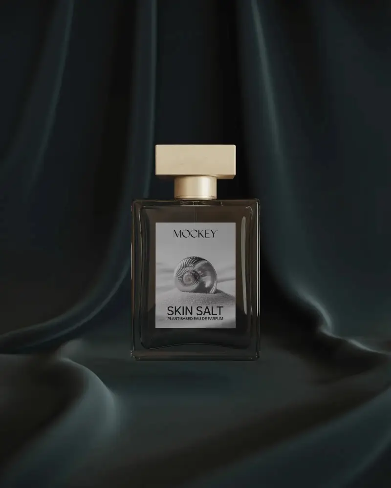 Luxury Perfume Bottle Mockup Square Glass With Golden Cap On Dark Fabric Premium Studio Display