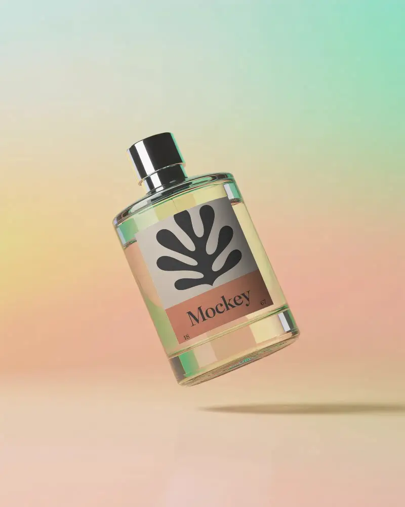 Premium Elegant Perfume Bottle Mockup Floating Against Soft Gradient Background Design