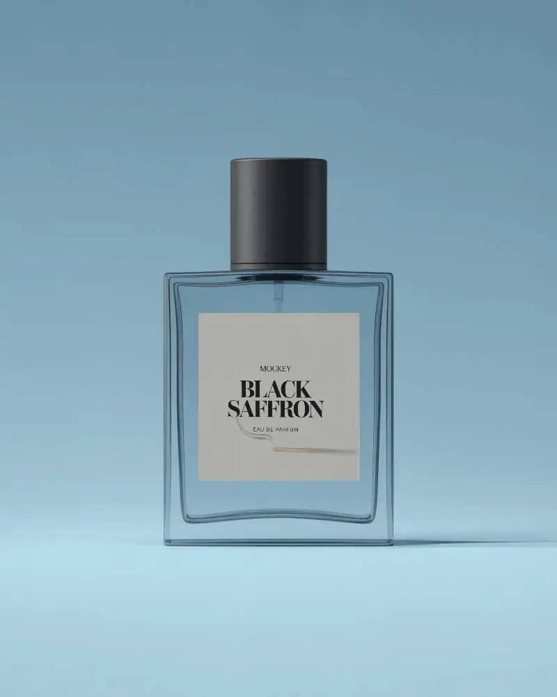 Sleek Blue Square Perfume Bottle Mockup On Solid Background