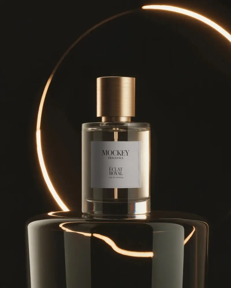 Premium Perfume Bottle Mockup With Minimalist Label Design For Luxury Fragrance Brands