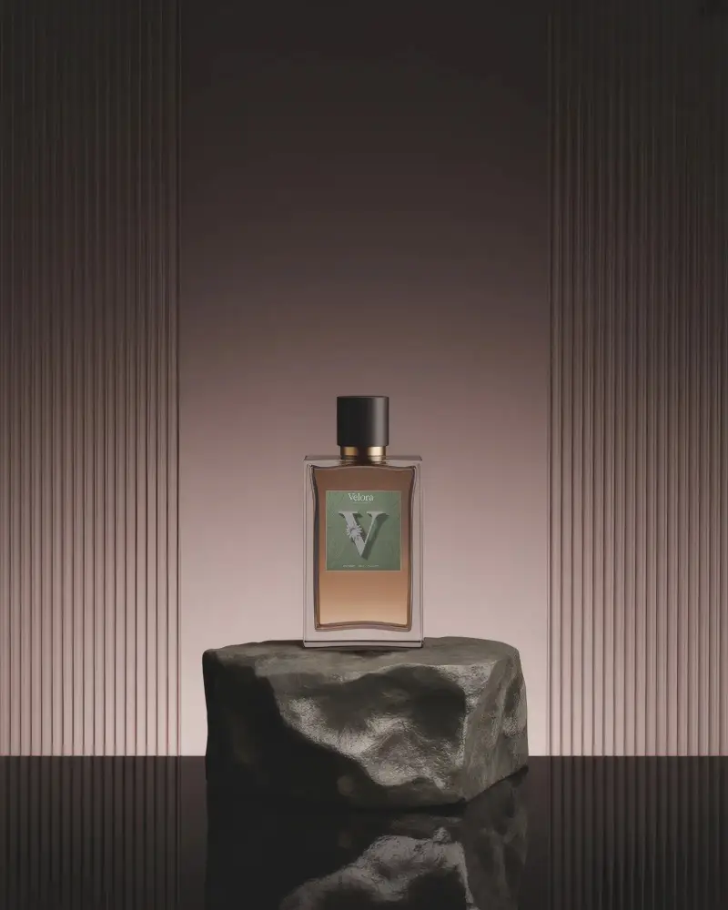 Luxury Perfume Mockup On Textured Natural Stone For Brand Presentation Use