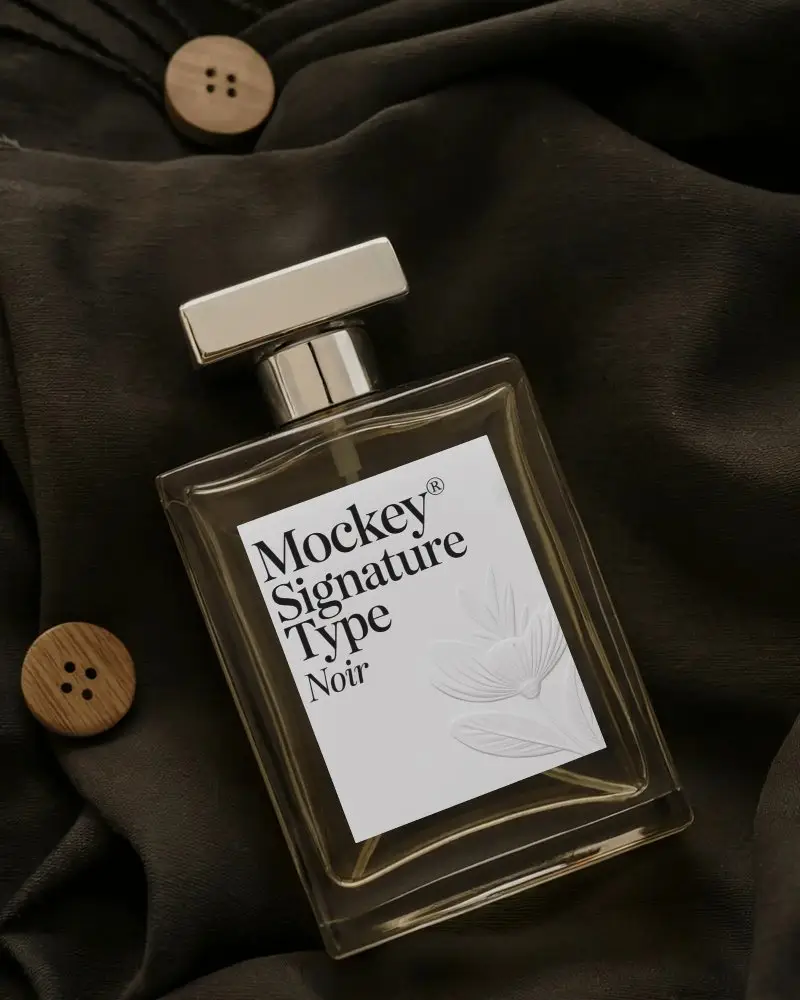 Elegant Glass Perfume Bottle Mockup Display On Textured Fabric Background For Branding