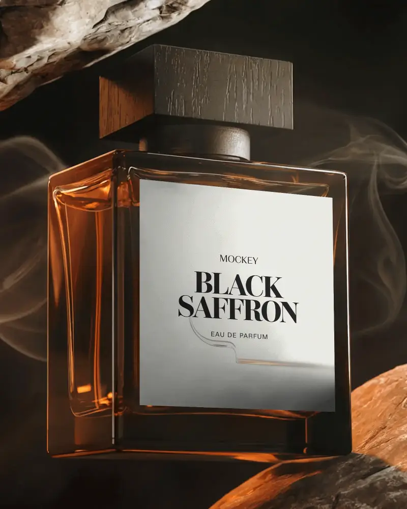 Luxurious Wood Capped Perfume Bottle Mockup With Blank Label For Custom Fragrance Branding