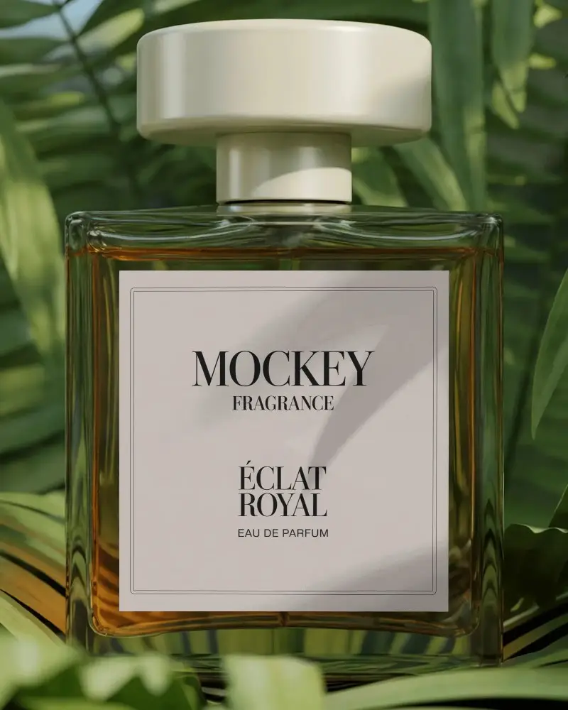 Luxury Perfume Bottle Mockup With Leaves Background For Branding Promotions