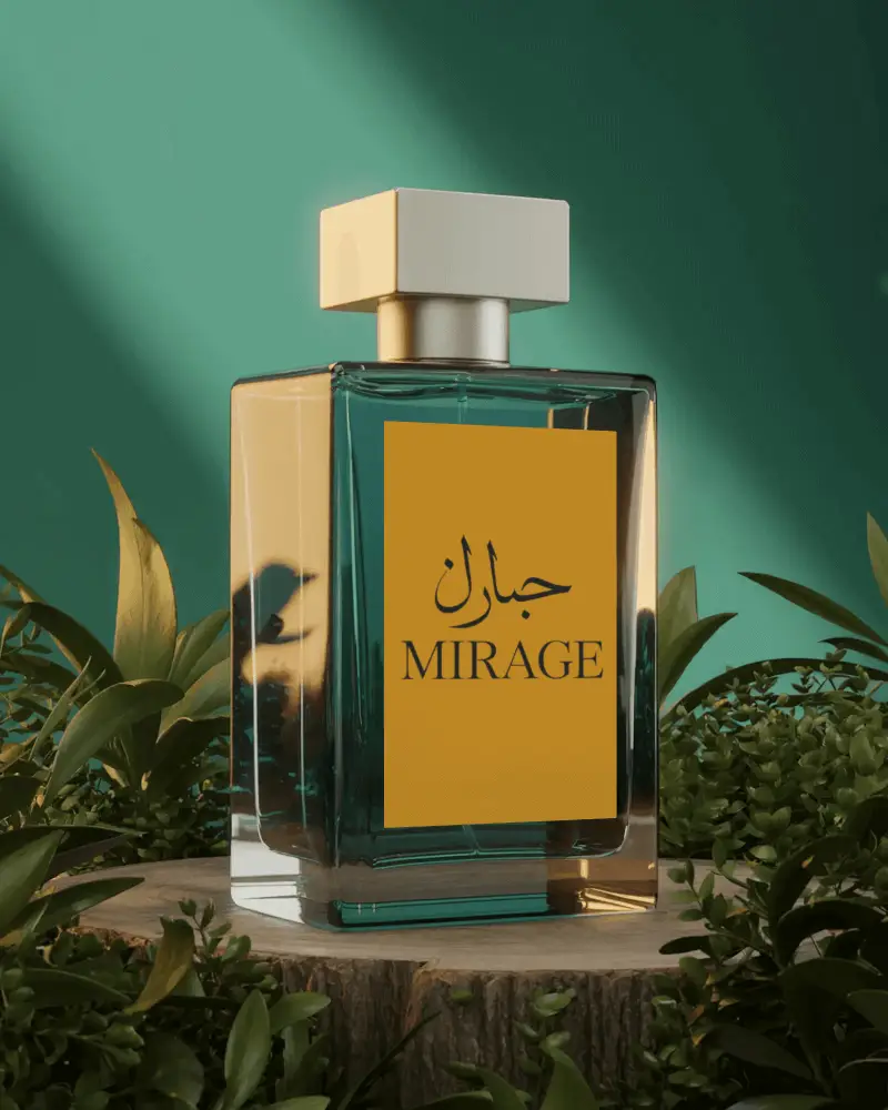 Teal Glass Perfume Bottle Mockup In Natural Green Setting Sunlit And Fresh Outdoor Ambience