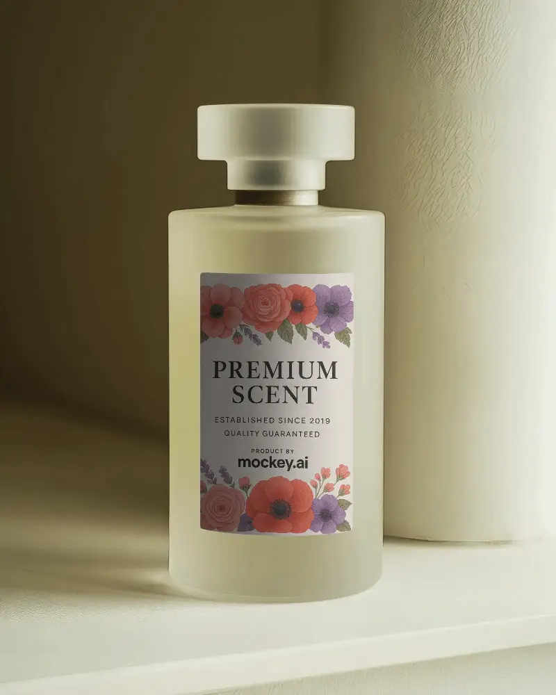 Soft Aesthetic Perfume Bottle Mockup Modern Transparent Matte Glass Container In Neutral Light Setting