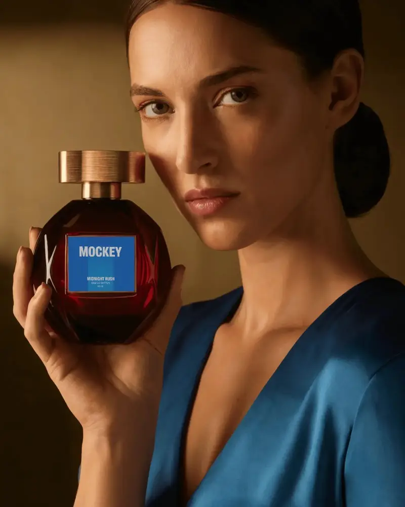 Luxury Perfume Bottle Mockup Influencer Glamour Product Photography Promotional Image