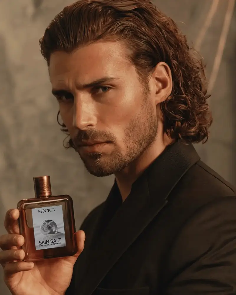 Sophisticated Mens Perfume Bottle Mockup For Luxury Fragrance Brand Presentation Design