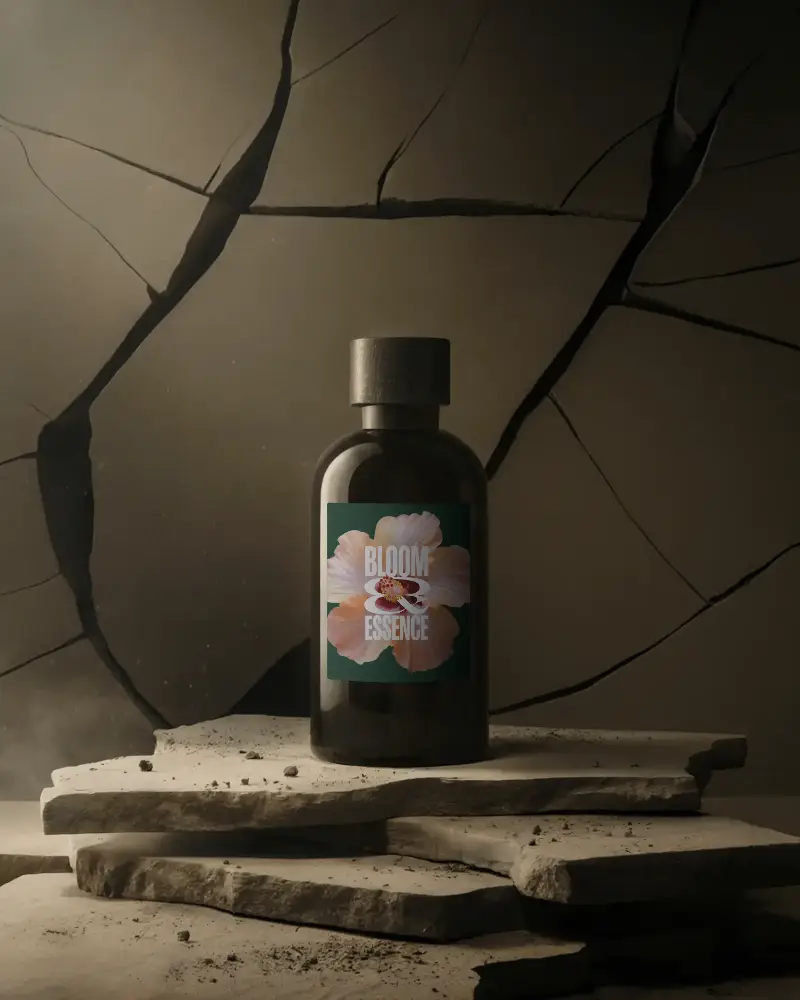 Elegant Glass Perfume Bottle Mockup In Minimalistic Earthy Texture Setting For Brand Presentation