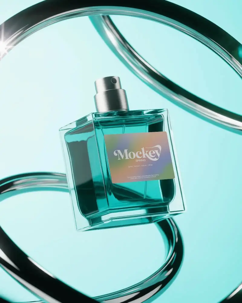 luxury-perfume-mockup-glass-bottle-design-on-aqua-background-with-metallic-rings