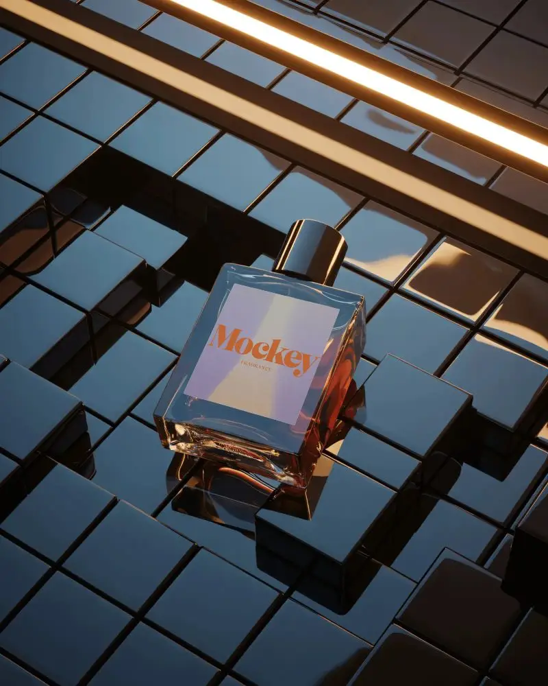 Classy Perfume Mockup Modern Luxury Display With Neon Lighting Branding With Glass Bottle