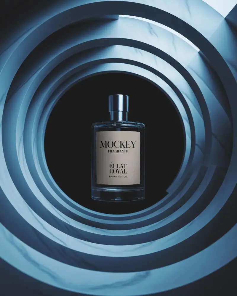 modern-perfume-mockup-glass-bottle-centered-in-circular-spiral-backdrop-stylish-design