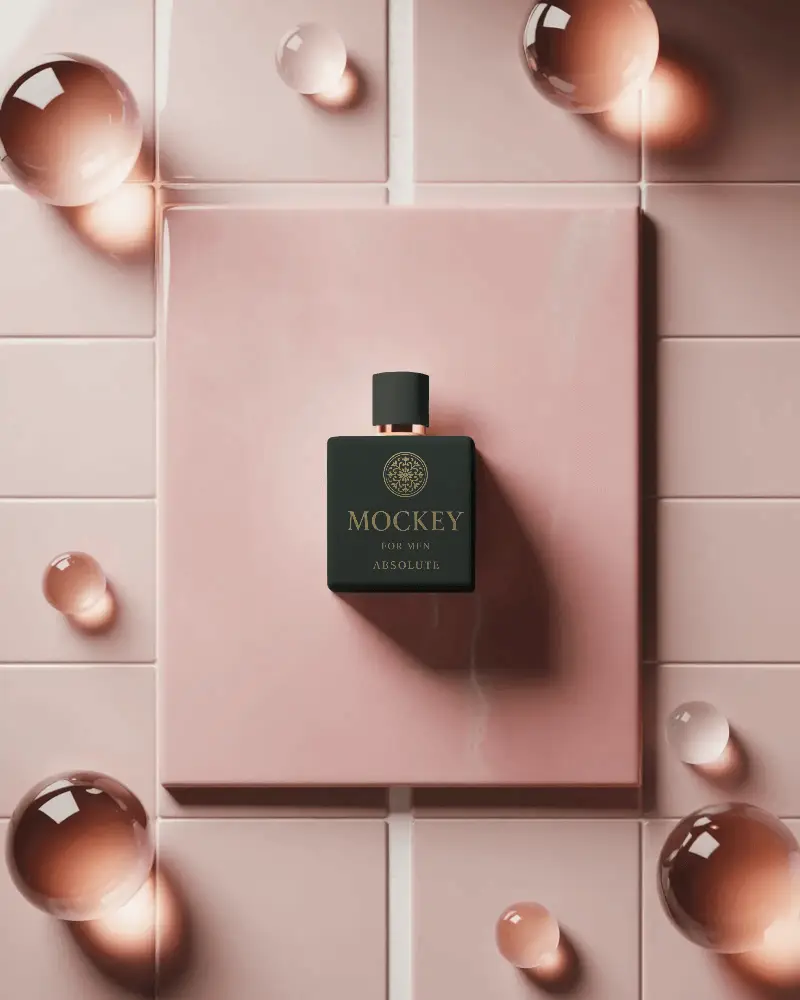 Stylish Square Perfume Bottle Mockup Clean Pink Background With