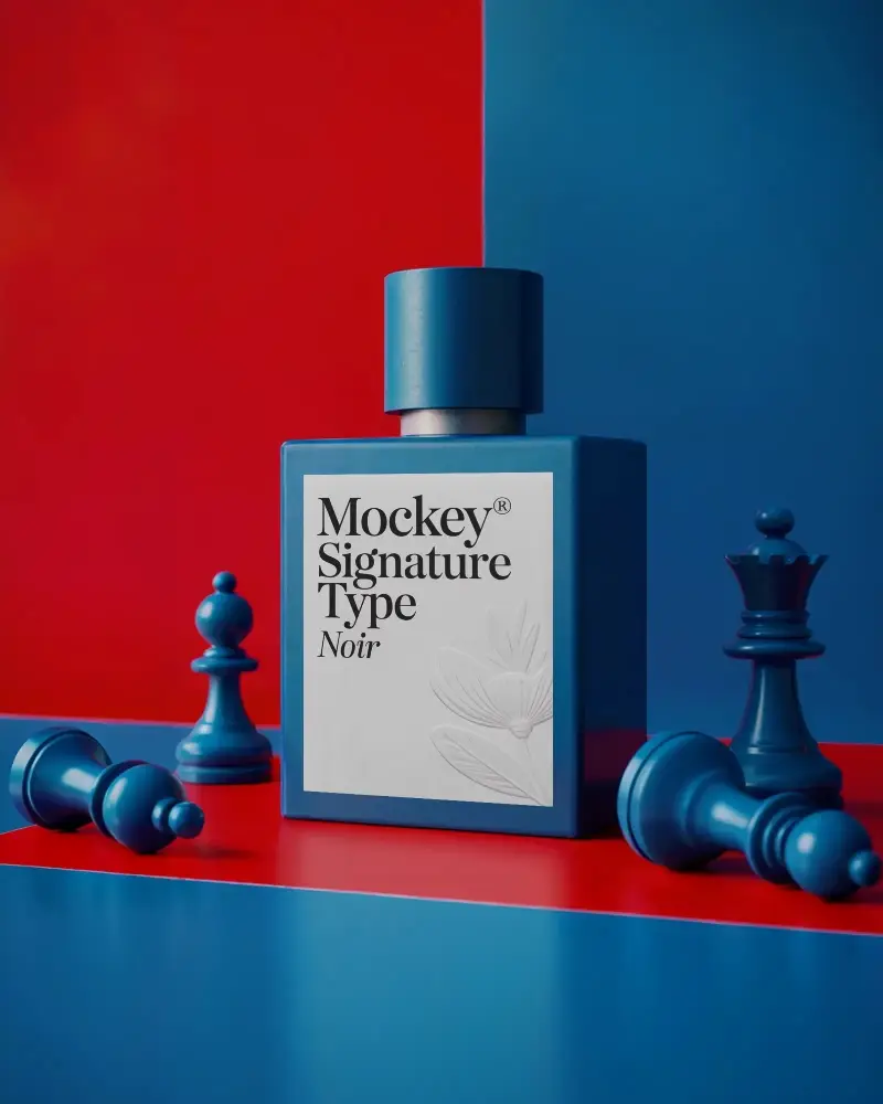 Stylish Perfume Bottle Mockup On Abstract Chessboard Background For Product Presentation