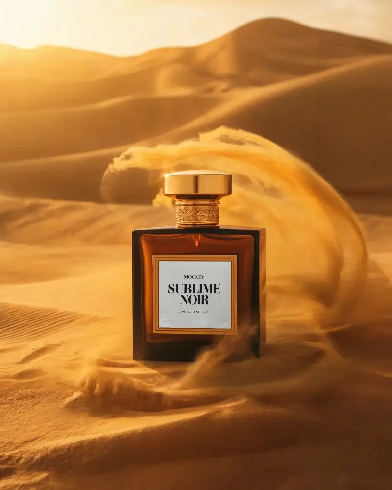Luxury Desert Inspired Perfume Bottle Mockup For Fragrance Brand Promotion Design