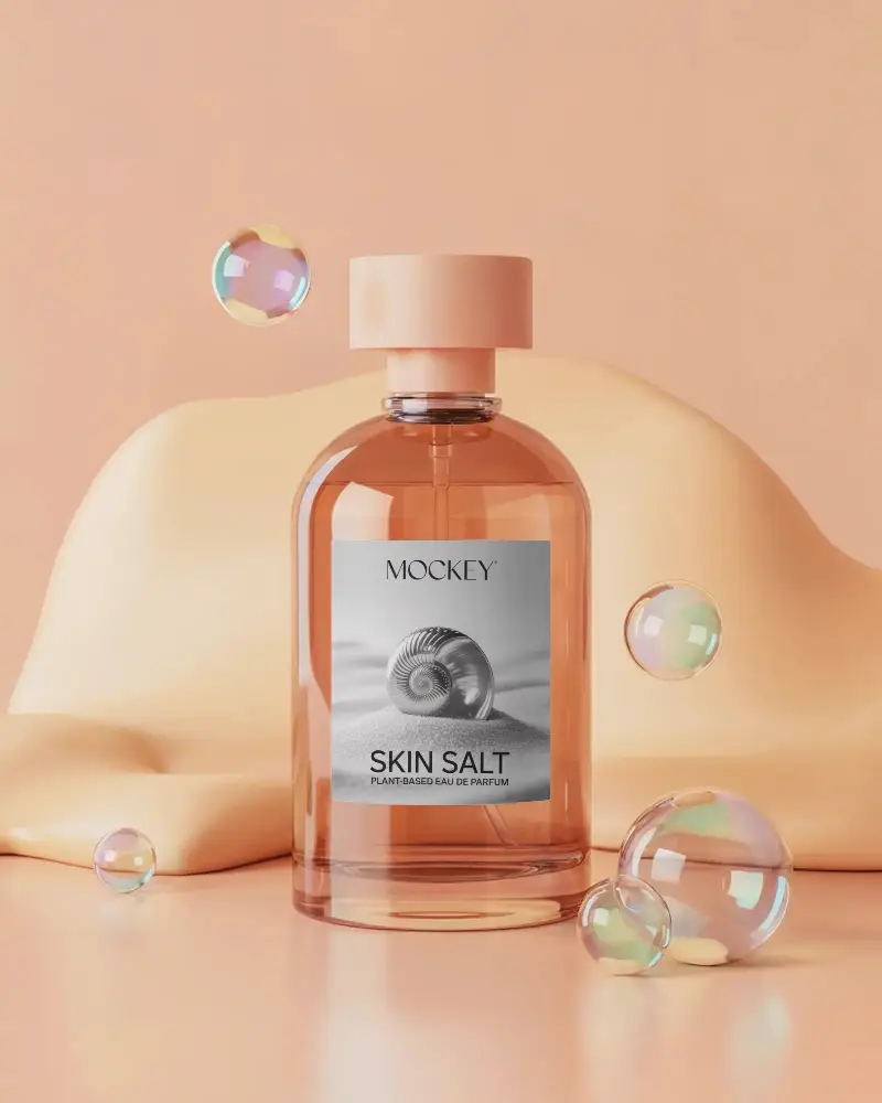 Luxury Perfume Bottle Mockup With Transparent Bubbles For Elegant Fragrance Presentation