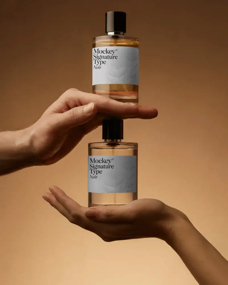 Hand Held Luxury Perfume Bottle Mockup For Brand Promotions And Packaging Design