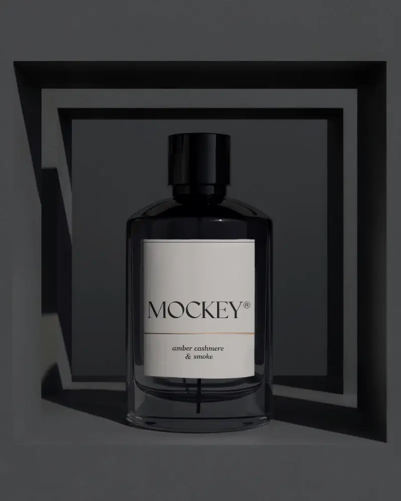 Premium Fragrance Bottle Mockup In Modern Geometric Background With Empty Label Space