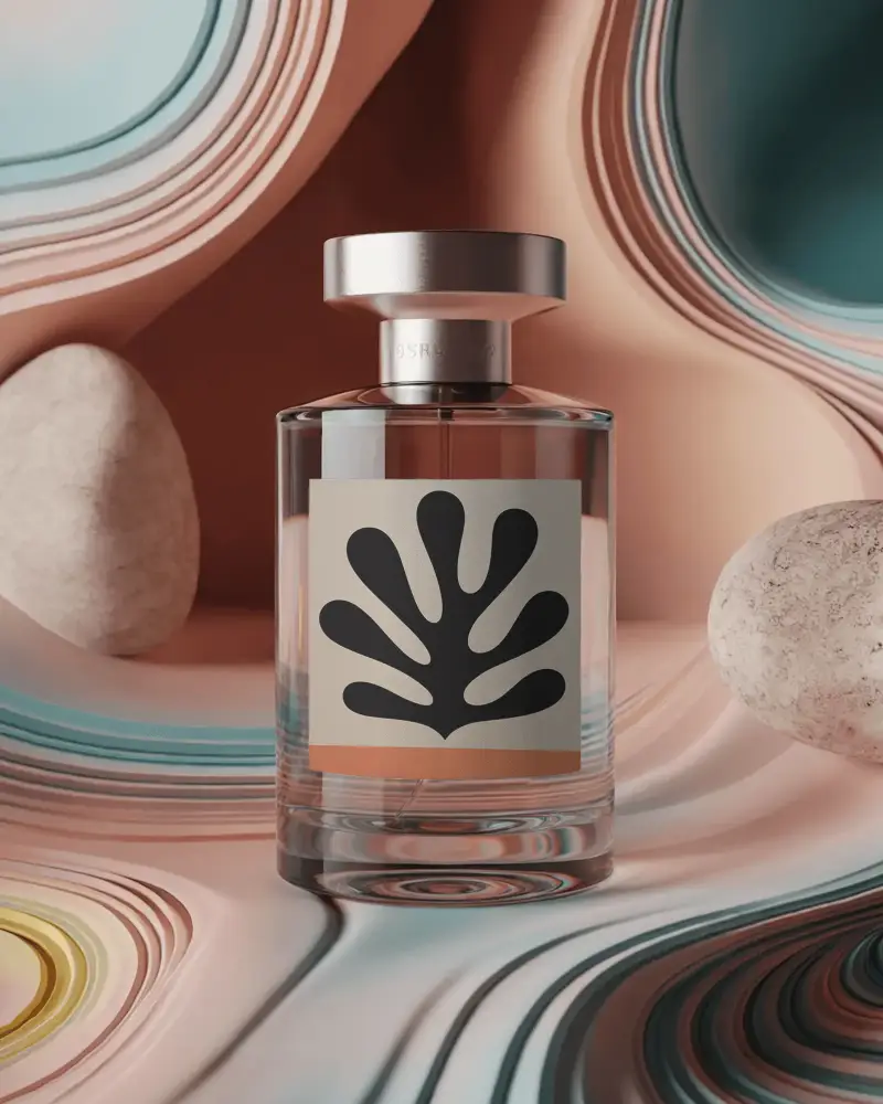 Luxury Perfume Bottle Mockup With Abstract Organic Background For Branding And Marketing