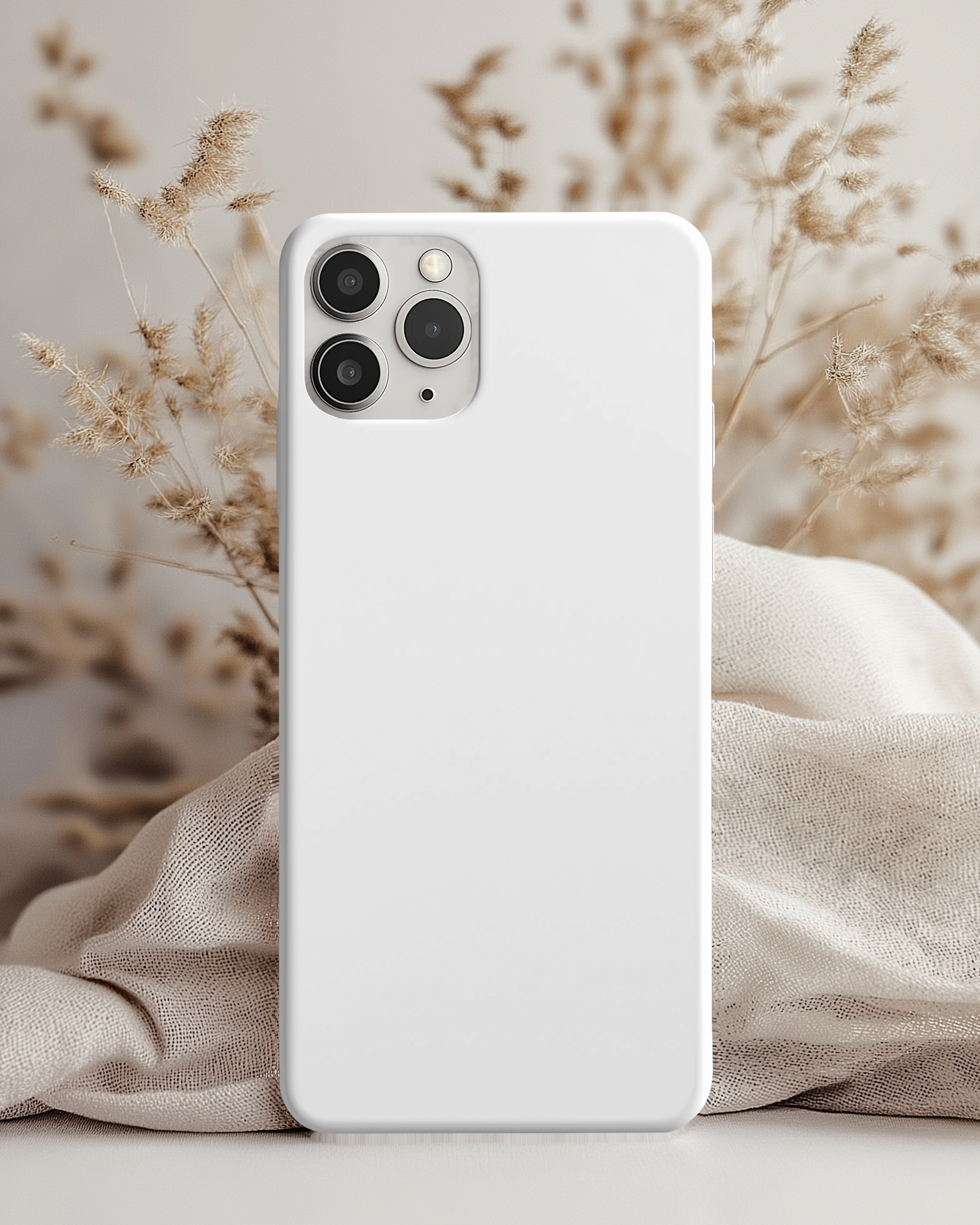 Neutral Tone Phone Cover Mockup Cozy Fabric Background Soft Warm Lighting 068