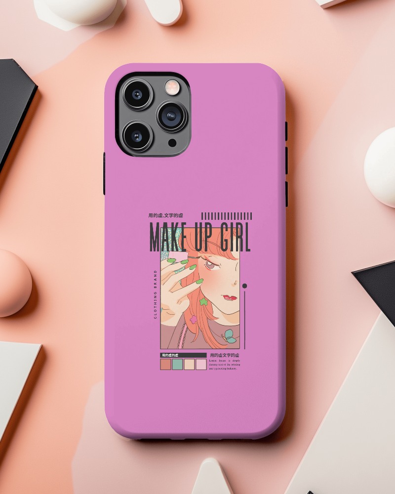 Modern Abstract Phone Case Mockup White Cover On Peach Background With Geometric Shapes And Soft Lighting 086