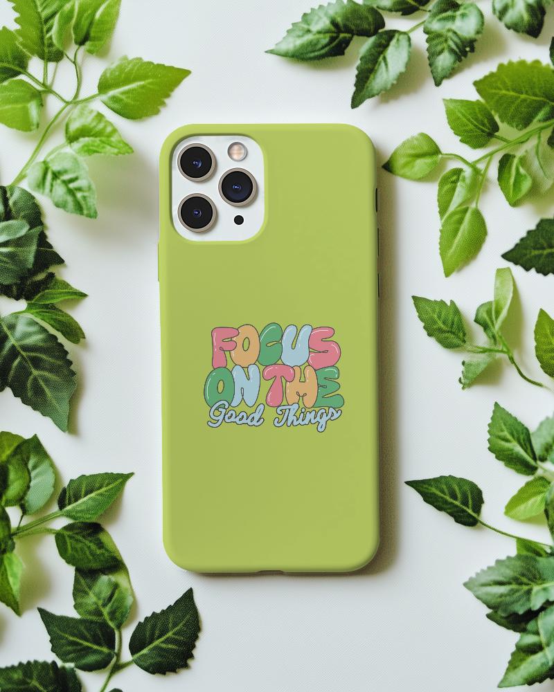 Minimalistic Phone Case Mockup Flat Lay Design With Natural Green Leaves Aesthetic Clean Background 087