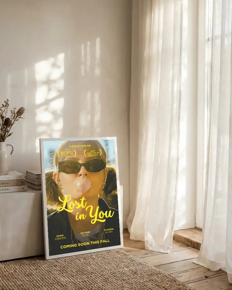 Cozy Living Room Poster Mockup With Draped Sheer Curtains And Natural Light