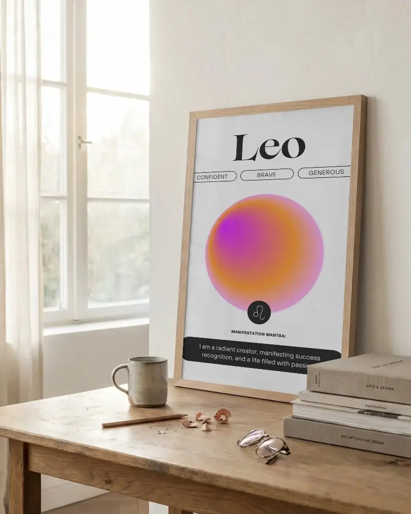 Modern Interior Design With Minimalist Poster Mockup Frame On Wooden Table And Accessories