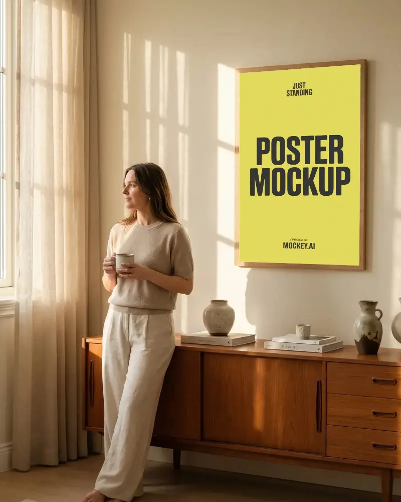 Modern Minimalist Living Room Poster Mockup With Cozy Natural Light And Decorative Vases
