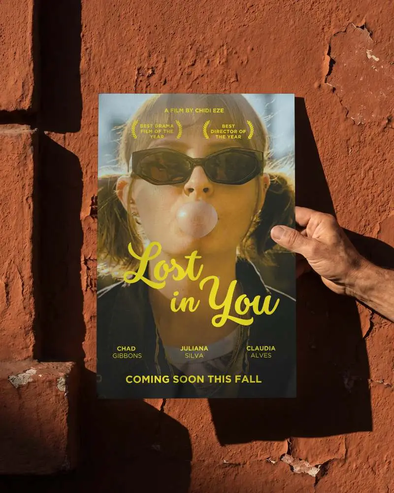 Realistic Paper Poster Mockup With Hand Shadow On Rough Walled Background