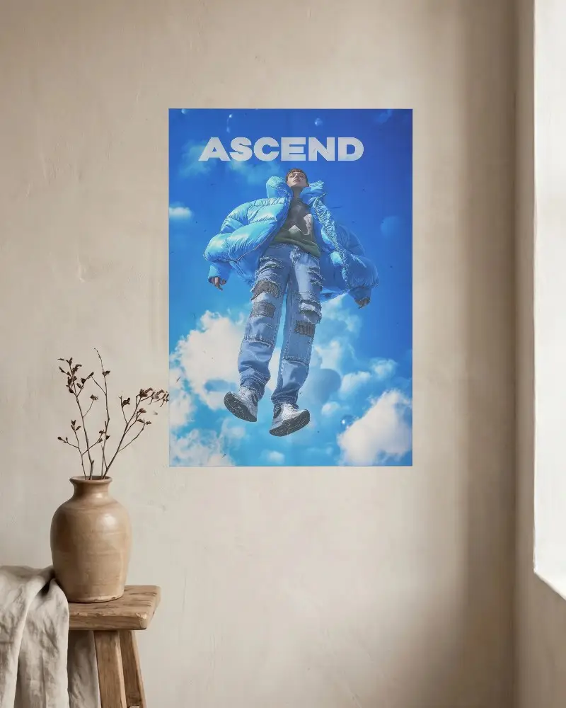 Empty Paper Poster Mockup On Plain Textured Wall With Natural Light From Window