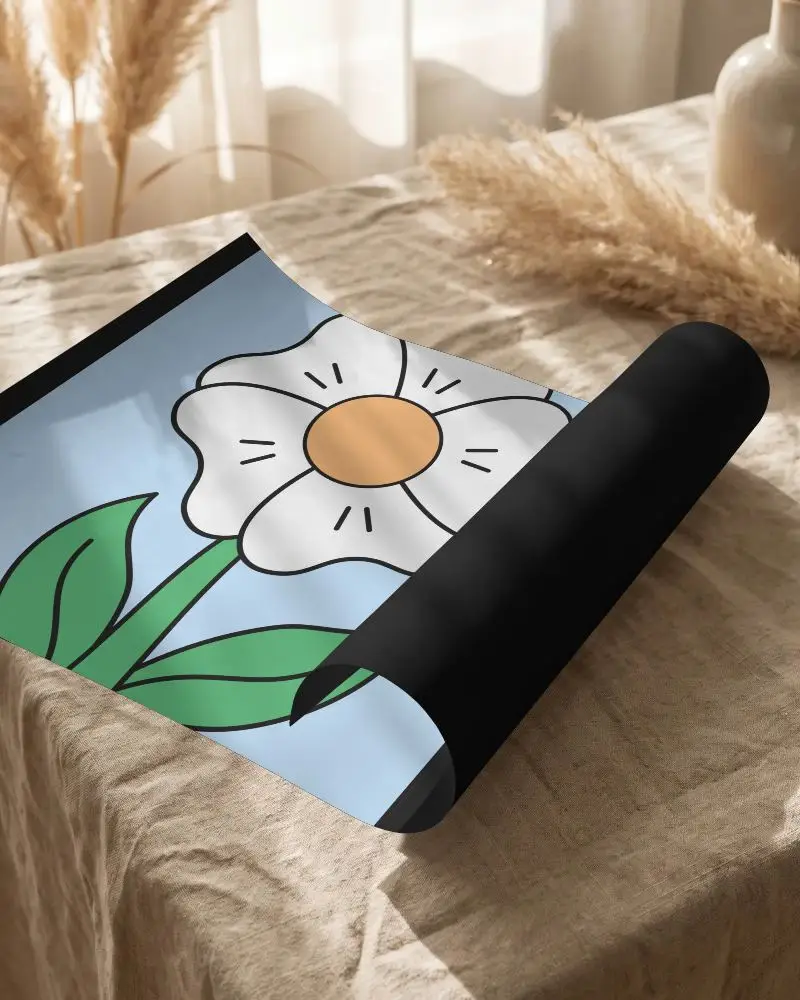 Rolled Paper Poster Mockup With Natural Light And Shadow Effects On Textured Fabric Surface