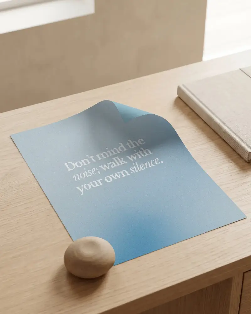 Curled Edge Paper Poster Mockup Natural Wood Surface Soft Shadows Background