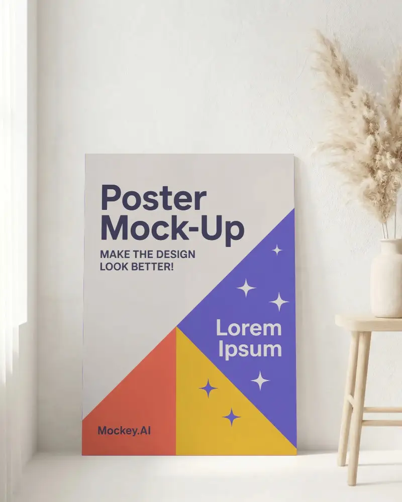Minimalist Interior Poster Mockup With Dried Floral Arrangement And Natural Light