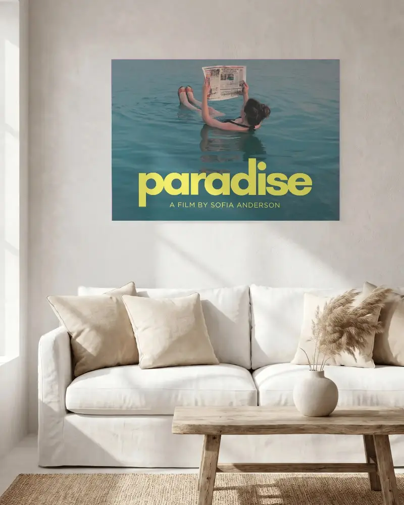 Minimalist Living Room Poster Mockup With Cozy Sofa And Natural Light Shadows