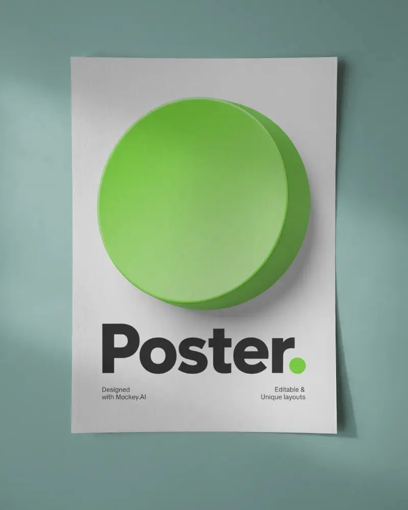 Studio Shot Realistic Paper Poster Mockup With Soft Shadow On Solid Background