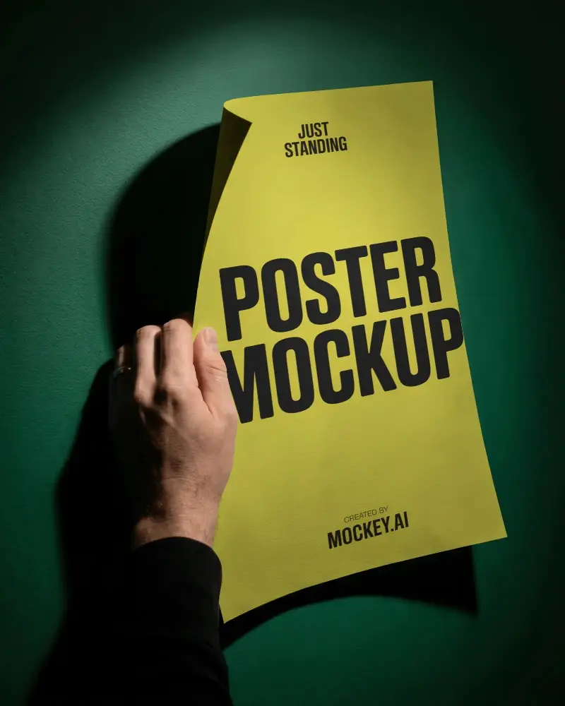 Person Holding Curved Paper Poster Mockup For Promotional Content Display