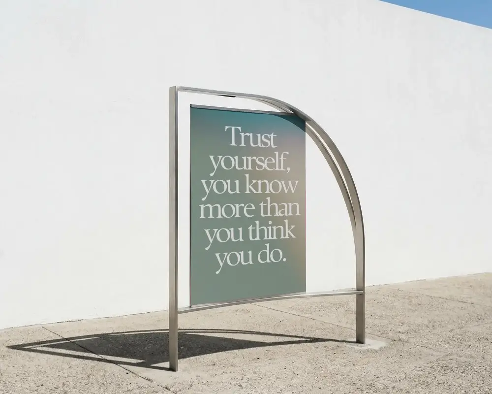 Modern Curved Metal Frame Poster Mockup Outdoor Minimalist Design Display Stand Background