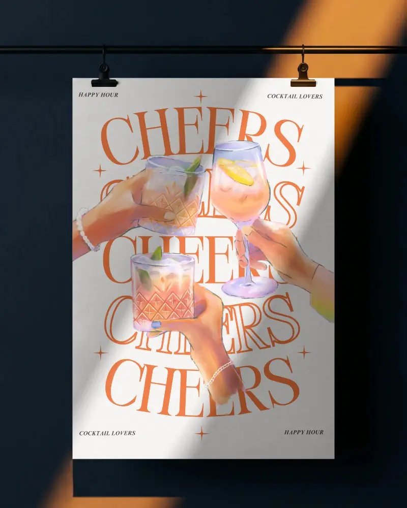 Vertical Paper Poster Mockup Hanging On Bar With Clips In Room Light Shadow
