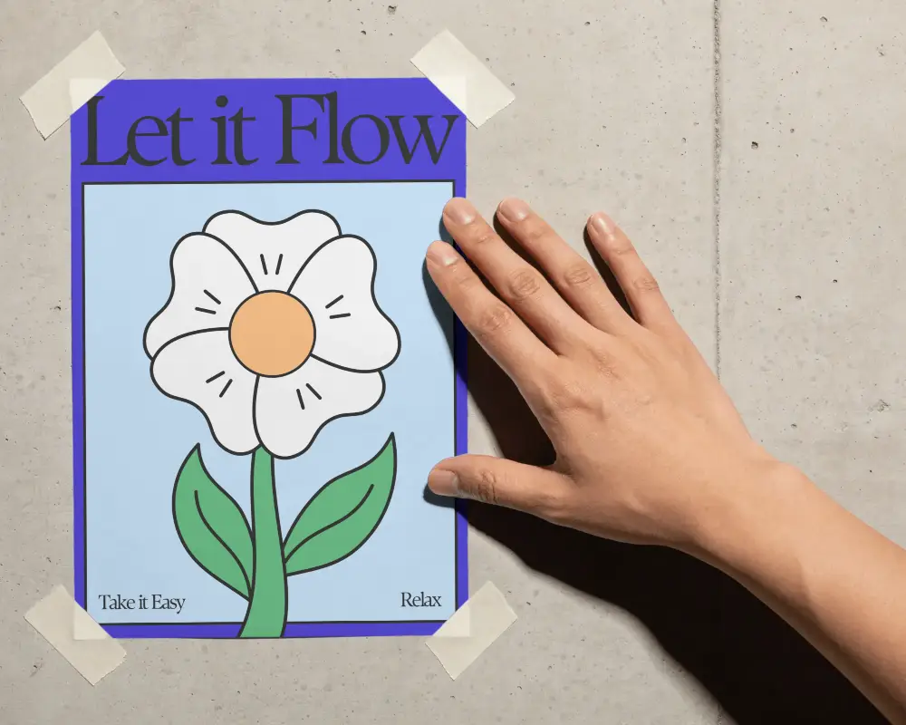 Hand Holding Blank Poster Mockup On Textured Wall For Design Presentation