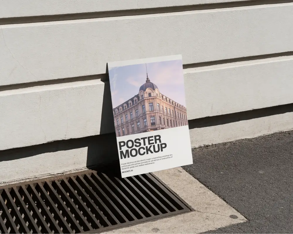 Urban Street Sidewalk Poster Mockup For Advertisement And Promotion Showcase