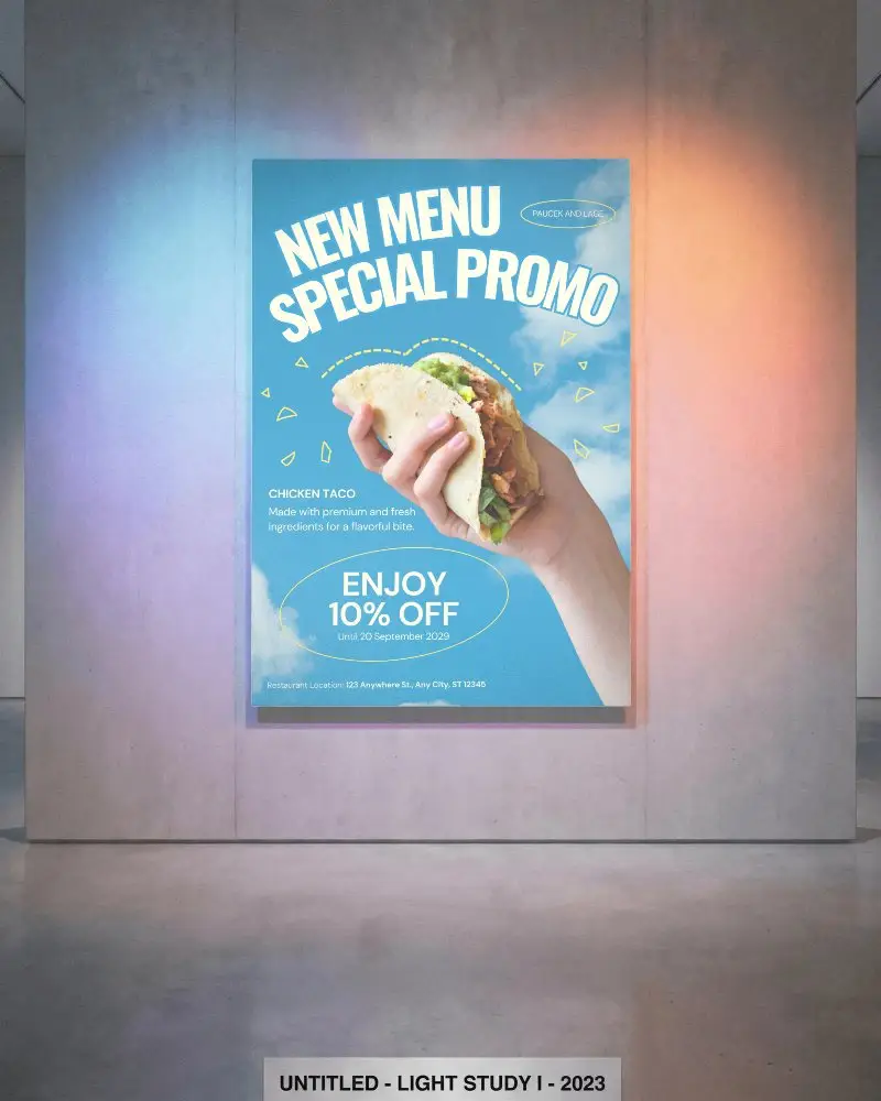 Blank Poster Mockup On Modern Gallery Wall With Gradient Light Effect Background