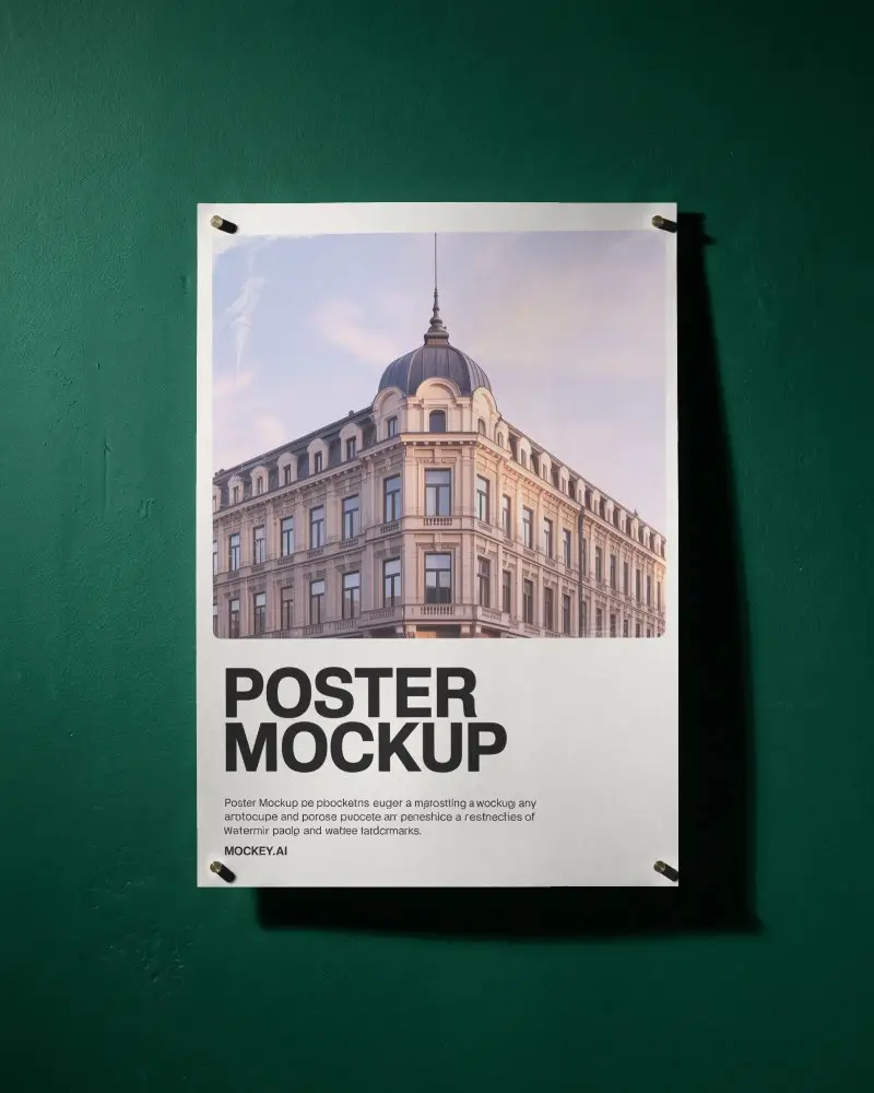 Blank Paper Poster Mockup Hanging On Wall With Shadow Effect For Design Presentation
