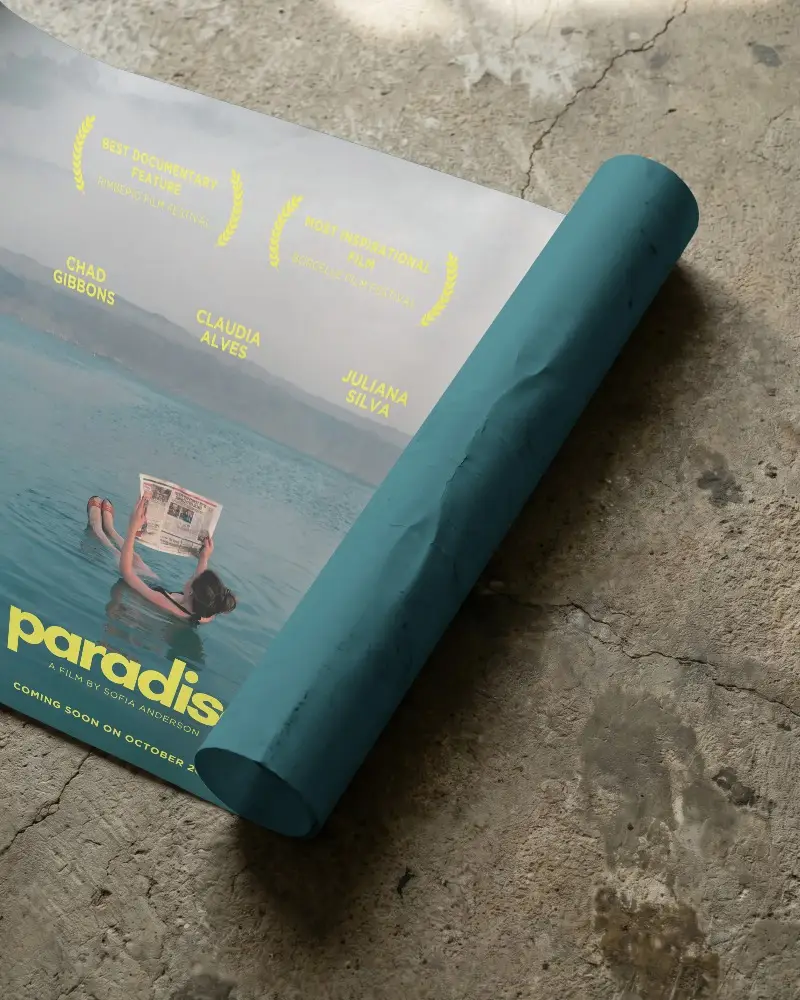 Rolled Minimalist Poster Mockup On Textured Concrete Surface For Design Presentation