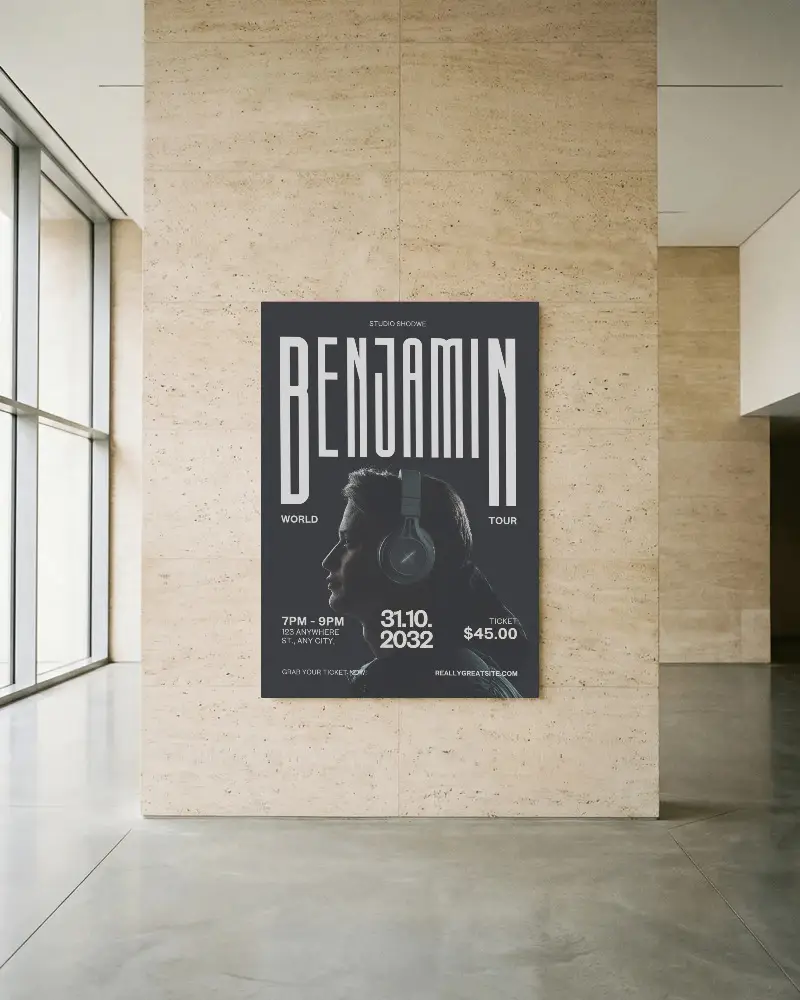 Modern Poster Mockup On Textured Wall In Minimalistic Room With Natural Light