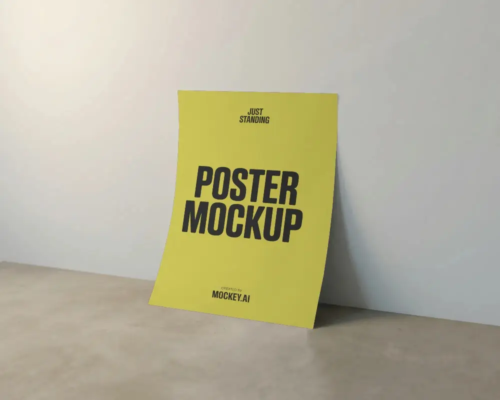 Freestanding Poster Mockup On Floor With Matte Texture And Subtle Light Shadow Effects