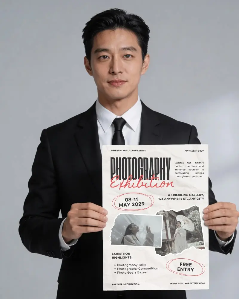 Professional Businessman Holding Blank Poster For Advertisement Promotion