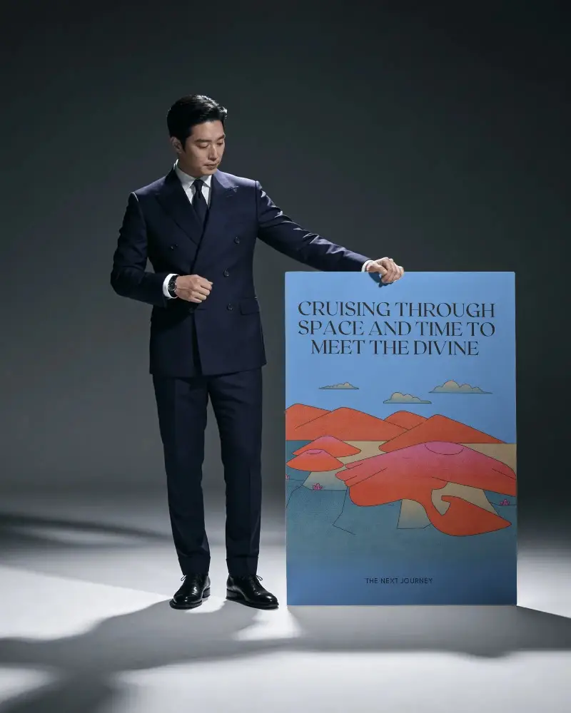 Professional Businessman Standing With Blank Poster Mockup For Advertising Use